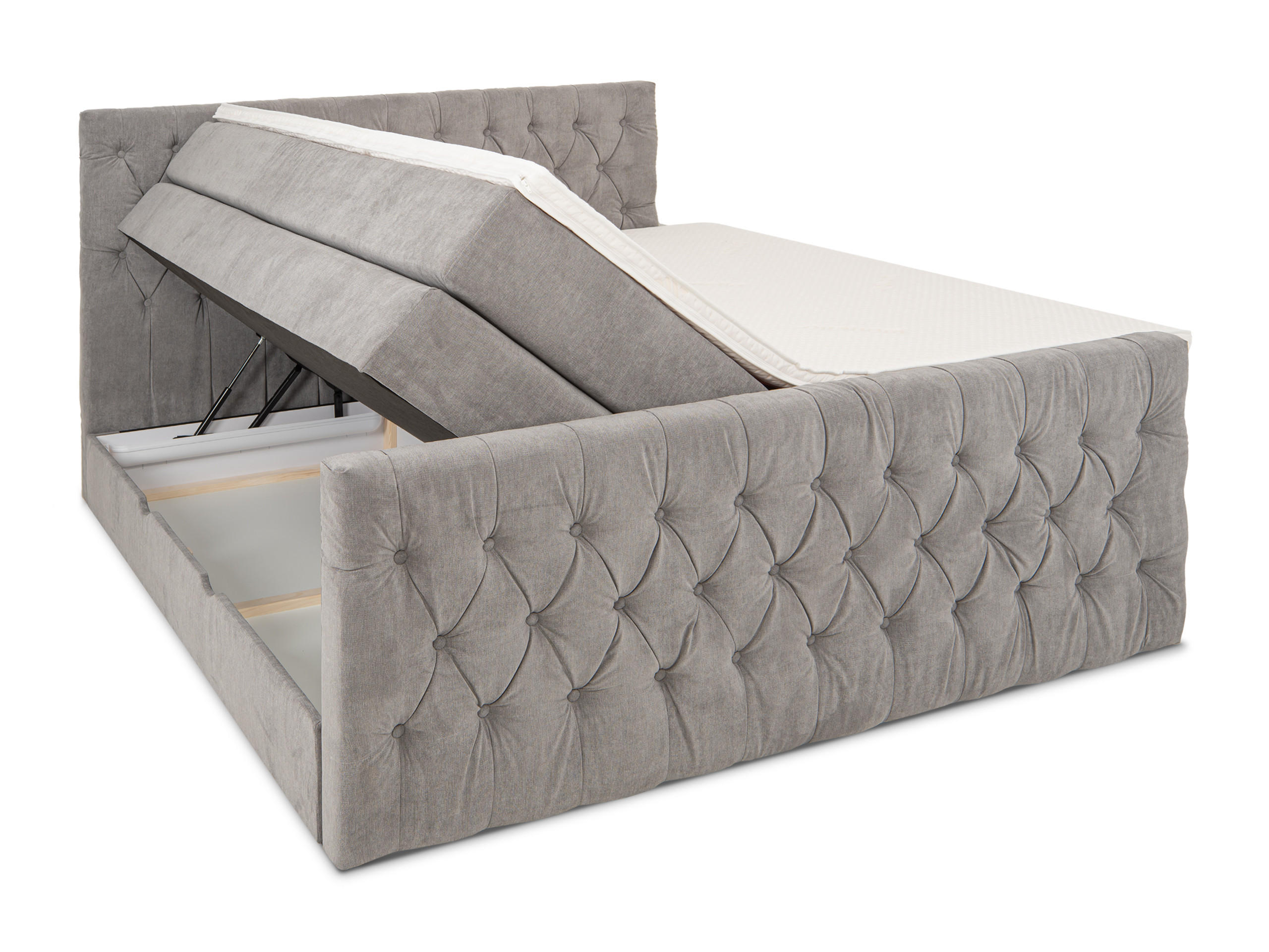 BOXSPRINGBETT London grau 160/200 cm H2/H3 Samt - Grau, Textil (160/200cm) - wonello