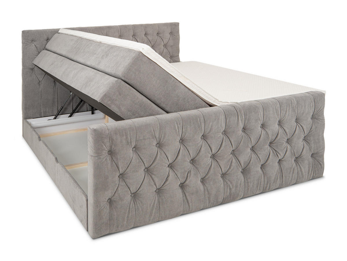 BOXSPRINGBETT London grau 200 /200 cm H3/H4 Samt - Grau, Textil (200/200cm) - wonello