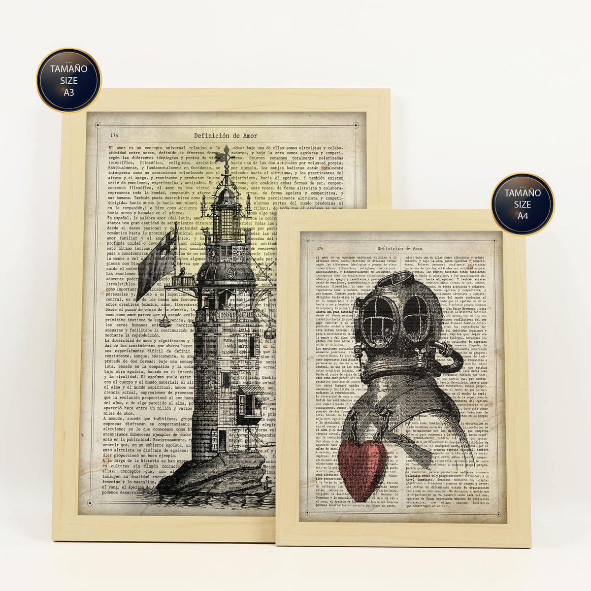 POSTER Set Mit 6 Vintage-Ästhetik Größe A3 & A4 Rahmen aus hellem Holz - Beige, Papier (29.7/1cm) - Nacnic