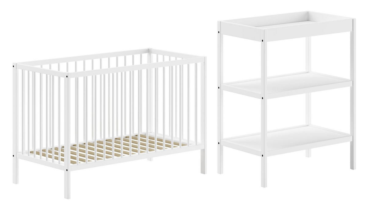 BABYZIMMER Set Kara-lynn 2 Komplettset Massivholz Buche Weiß - Weiß, Holz (203/95/64cm) - 58aufmkessel
