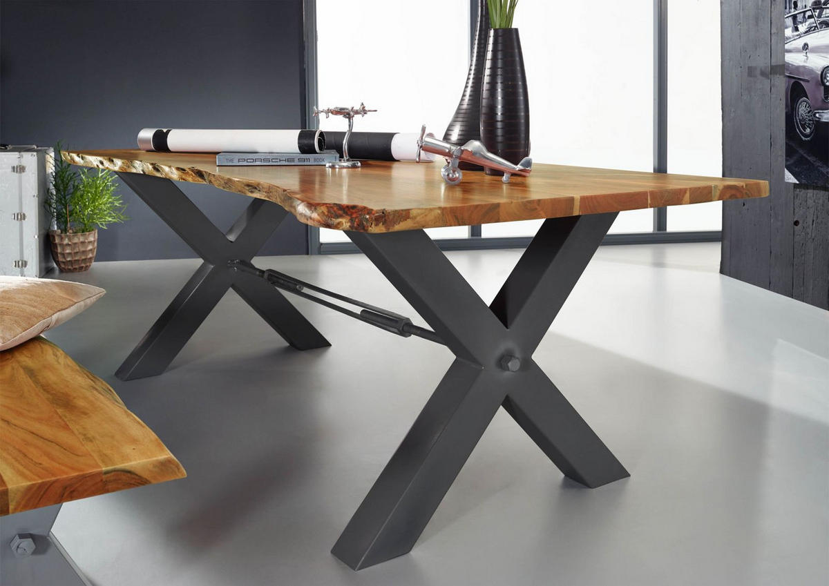 ESSTISCH Akazie 180x100x76 natur lackiert IRON LABEL #125 - Naturfarben, Holz (180/100/76cm) - Massivmoebel24