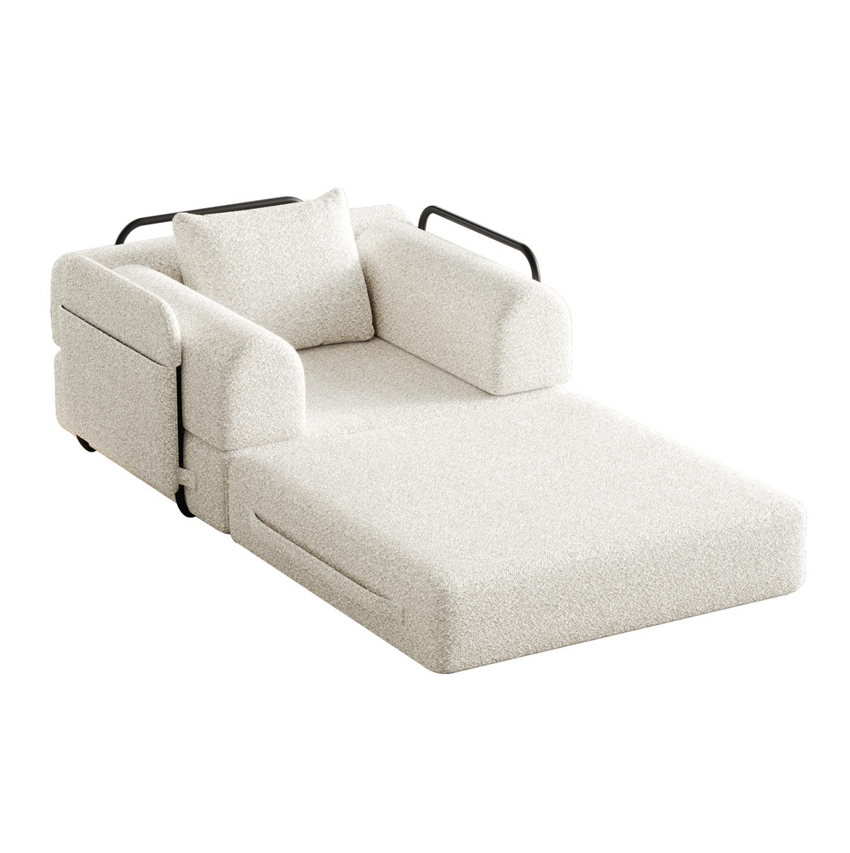 SCHLAFSOFA aus Chenille Beige 2-in-1 mit Armlehnen-Ablagefach und Stahlrahmen - Beige, Textil (94/50/182cm) - Modfu