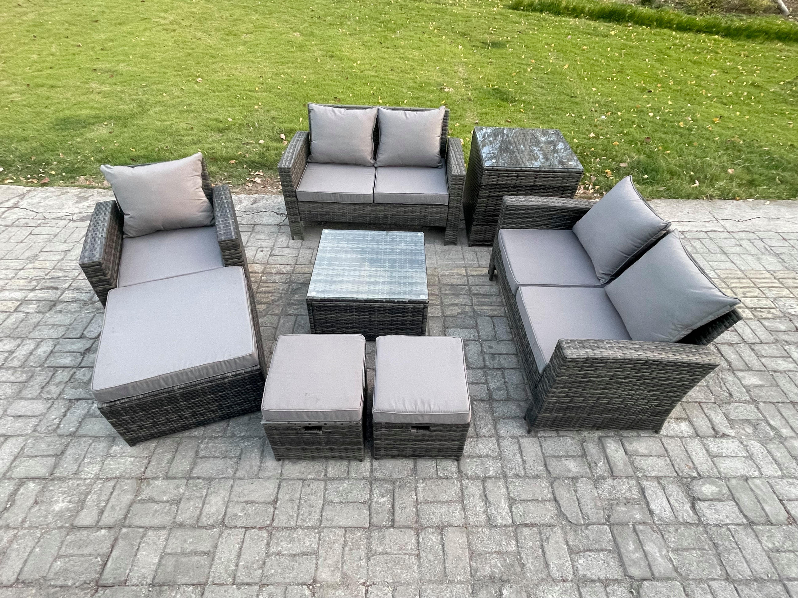 GARTENSOFA Hohe Rückenlehne Polyrattan Dunkelgrau 8-Sitzer - Dunkelgrau, Metall - Fimous
