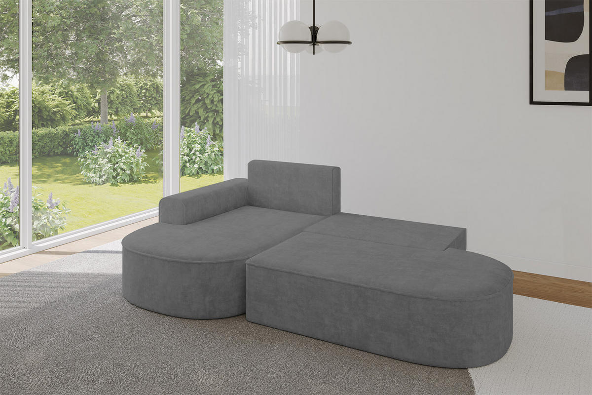 ECKSOFA mit Schlaffunktion und Bettkasten Ottomane Links MARI-L1-S - 283x167x73 cm Grau Velours - Anthrazit/Schwarz, Holzwerkstoff/Kunststoff (283/167cm) - ALTDECOR