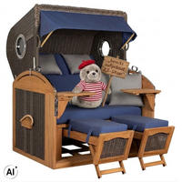 STRANDKORB XL Schillig Bullauge - Blau/Braun, Metall (142/170/95cm) - Mr. Deko