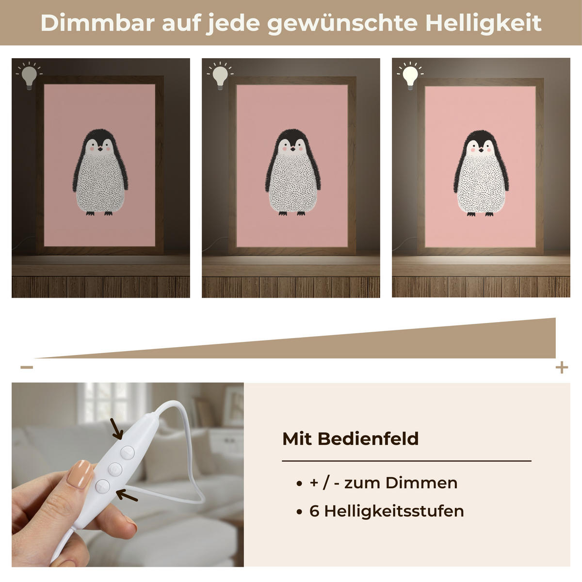 NÁSTĚNNÁ LAMPA Tučňák - Tečky - Minimalistický - Růžový 20x30 cm - růžová, kompozitní dřevo (20/30/8cm) - OnlyWow