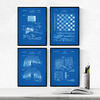 POSTER Set mit 4 Blau Patenten SPIELPLATZ A4 Rahmenlos - Klar, Papier (29.7/3cm) - Nacnic
