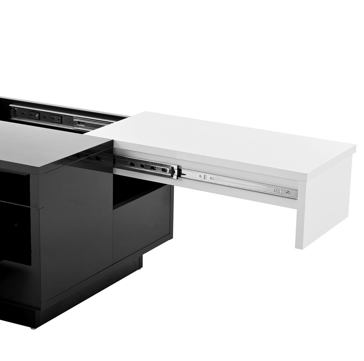 COUCHTISCH 80/50/35.5 cm schwarz höhenverstellbar mit LED-Beleuchtung und ausziehbarer Tischplatte - Schwarz, Holzwerkstoff (80/50/35.5cm) - OKWISH