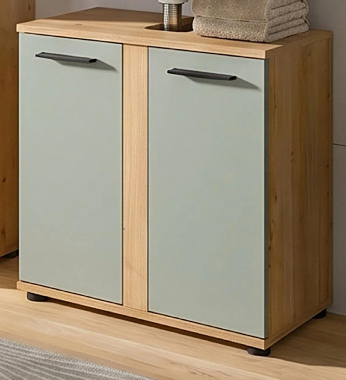 WASCHBECKENUNTERSCHRANK Salbei, Artisan Eiche, Badezimmer Unterschrank 60 cm - Salbeigrün/Schwarz, Holzwerkstoff/Kunststoff (60/57/34cm) - Inn.Furn
