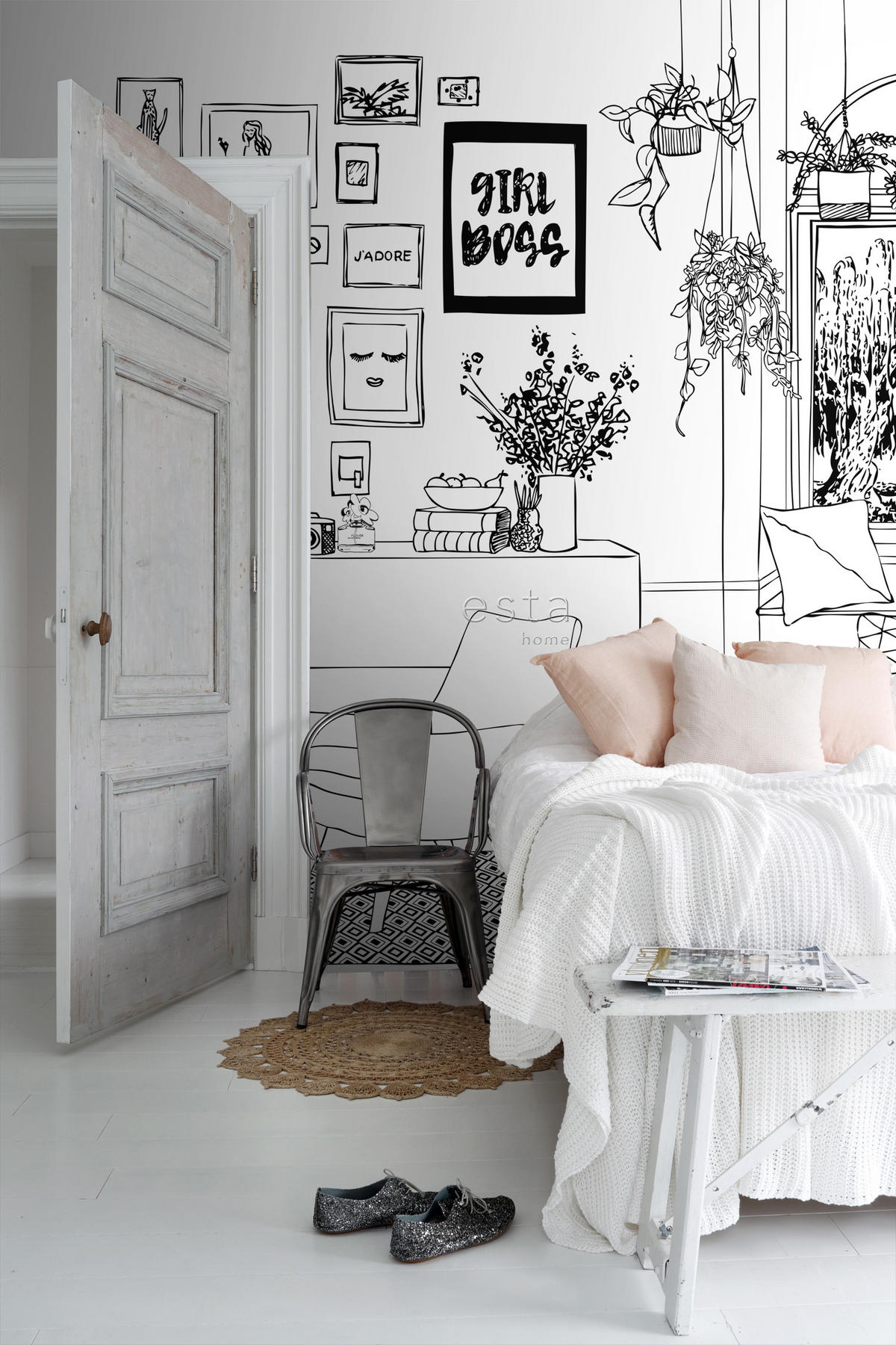 FOTOTAPETE Wohnzimmerzeichnung 325.5 x 279 cm - Schwarz, Papier (325.5/279cm) - ESTAhome