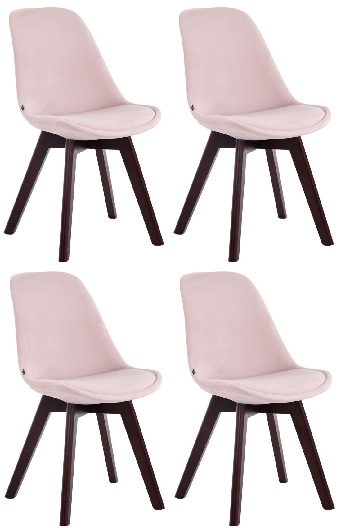 STUHL 4er Set Samt pink - Pink/Walnussfarben, Holz/Textil (48/84/55cm) - CLP