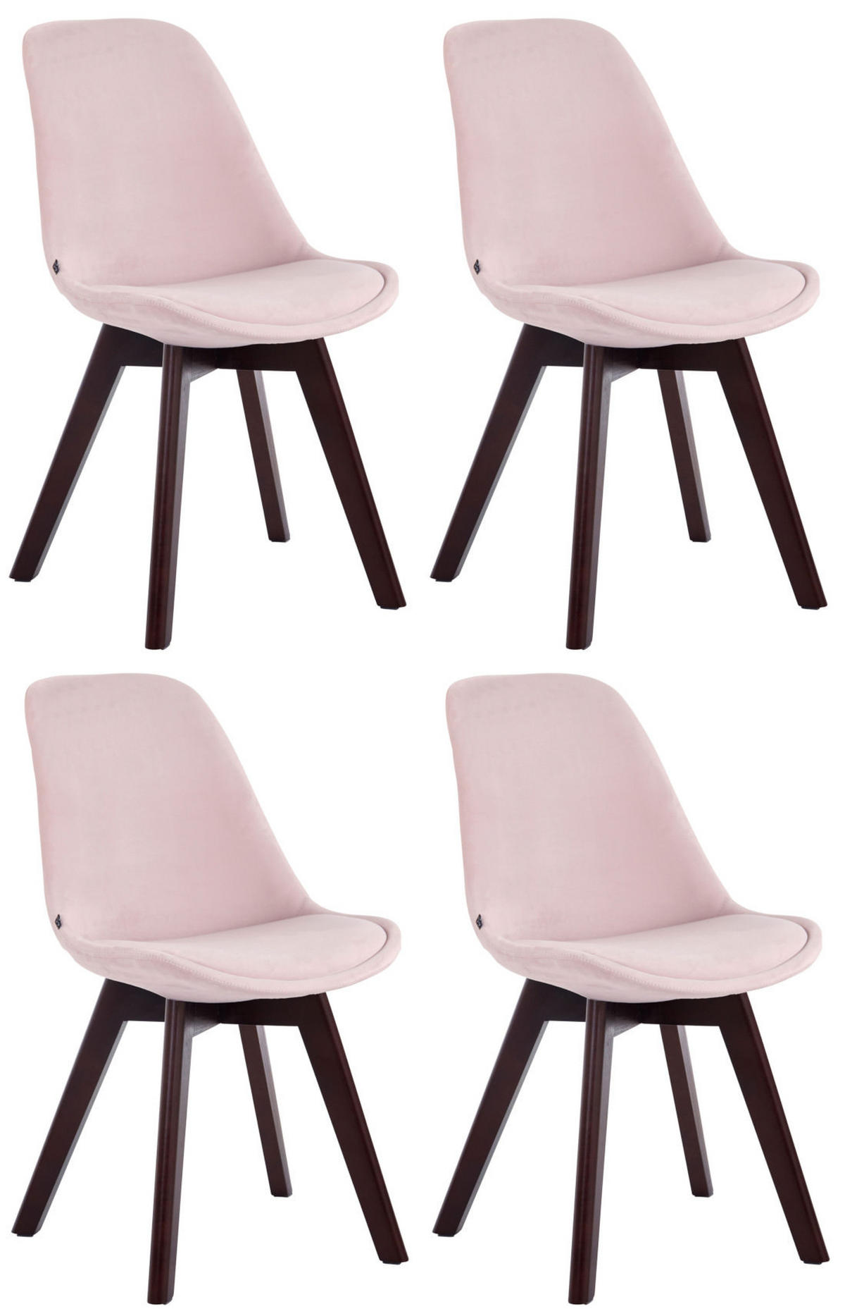 STUHL 4er Set Samt pink - Pink/Walnussfarben, Holz/Textil (48/84/55cm) - CLP