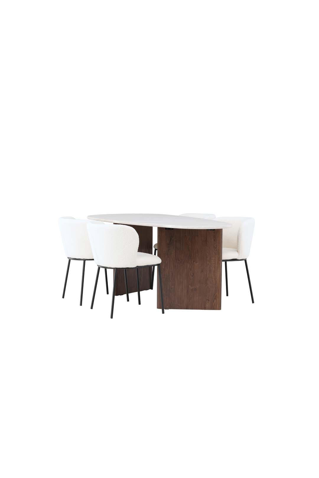 ESSGRUPPE, Grönvik, Tisch Weiß, Stühle Weiß, Holz, 90 x 180 x 75 cm, 5-teilig - Weiß, Holz/Metall (90/75/180cm) - ebuy24