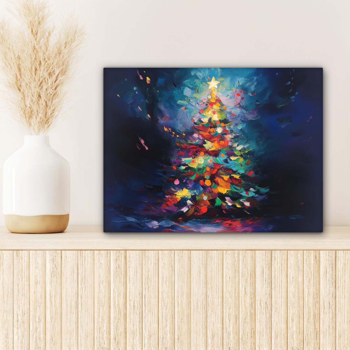 LEINWANDBILD Weihnachtsbaum - Weihnachten - Abstrakt - Farbenfroh 40x30 cm - Multicolor, Textil (40/30cm) - MuchoWow