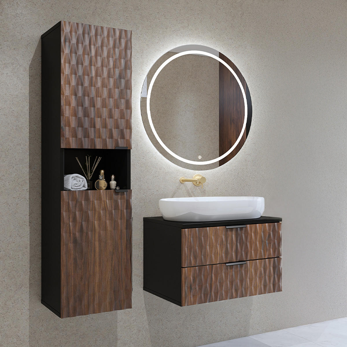 WASCHTISCHUNTERSCHRANK 63cm Nevia 2er-Set Holz und Schwarz - Schwarz, Holzwerkstoff (63/40/48cm) - Petits-meubles