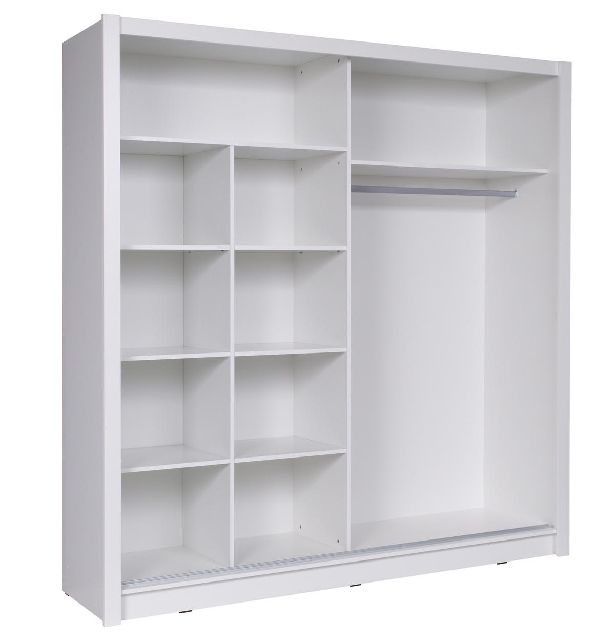 SCHIEBETÜRENSCHRANK BERONA XII - 204,4×215×62,5 cm mit Regalen & Kleiderstange Weiß - Weiß, Holzwerkstoff (204.4/215/62.5cm)