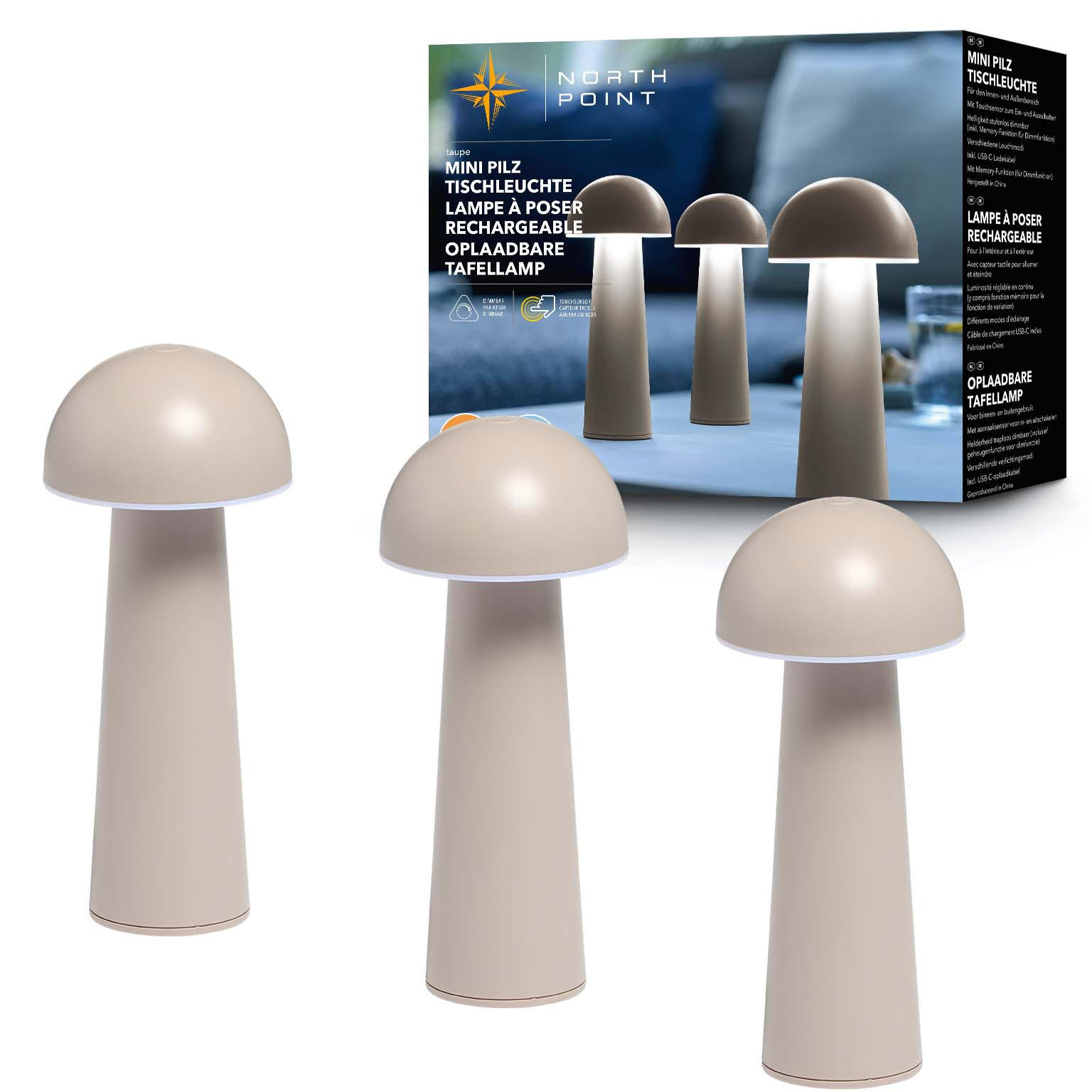 LED-TISCHLEUCHTE Pilzform dimmbar CCT Farbwechsel Ø 9 x 17 cm Pilz taupe - Beige, Kunststoff (9/9/17cm) - Northpoint