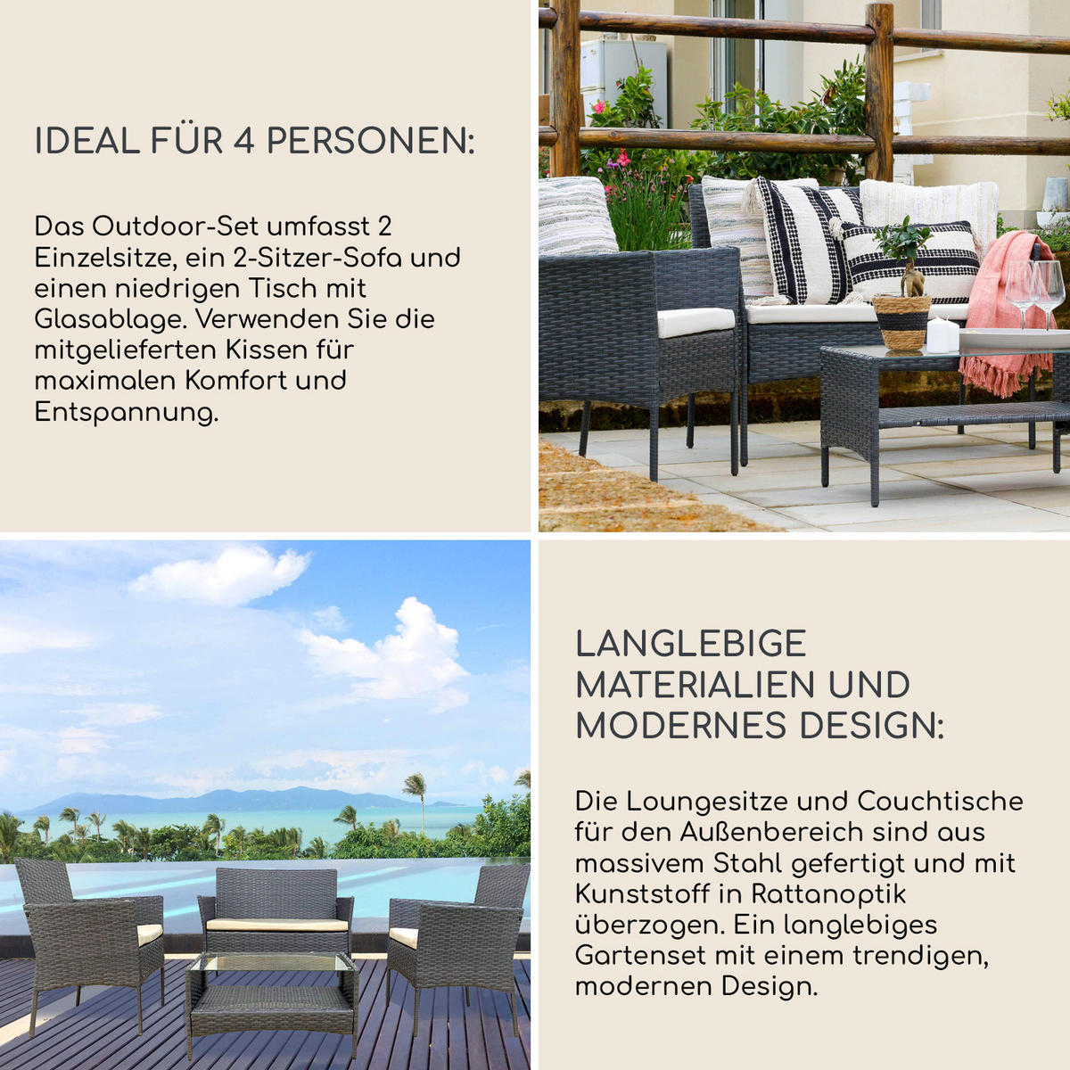 GARTEN-LOUNGE Grau 56/96/82 cm - Grau, Metall - Mobili Rebecca