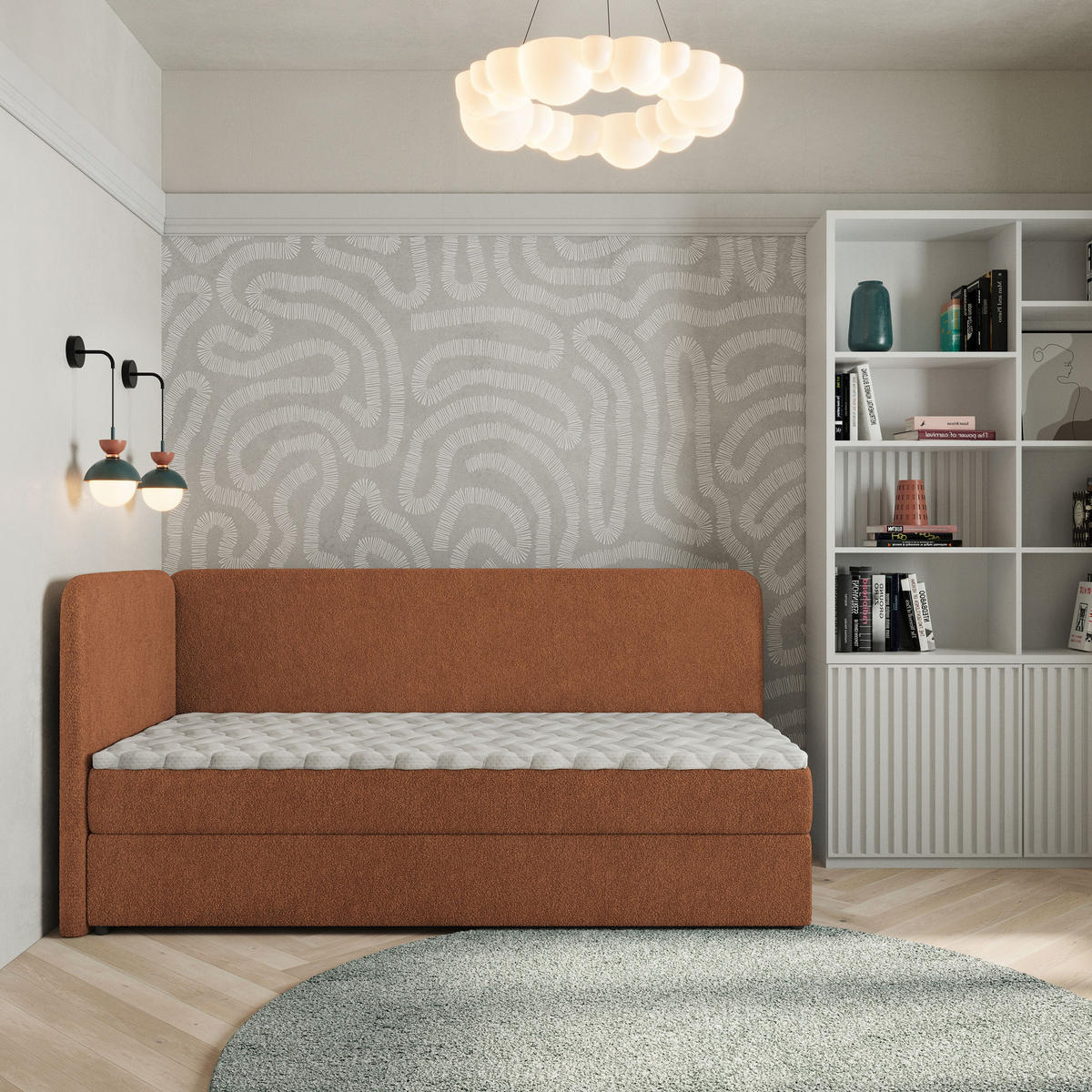 BOXBETT GINA 80x200 cm mit Matratze und Topper, H2+H3 - Kupferfarben - Kupferfarben, Holz (80/200cm) - MASSENO