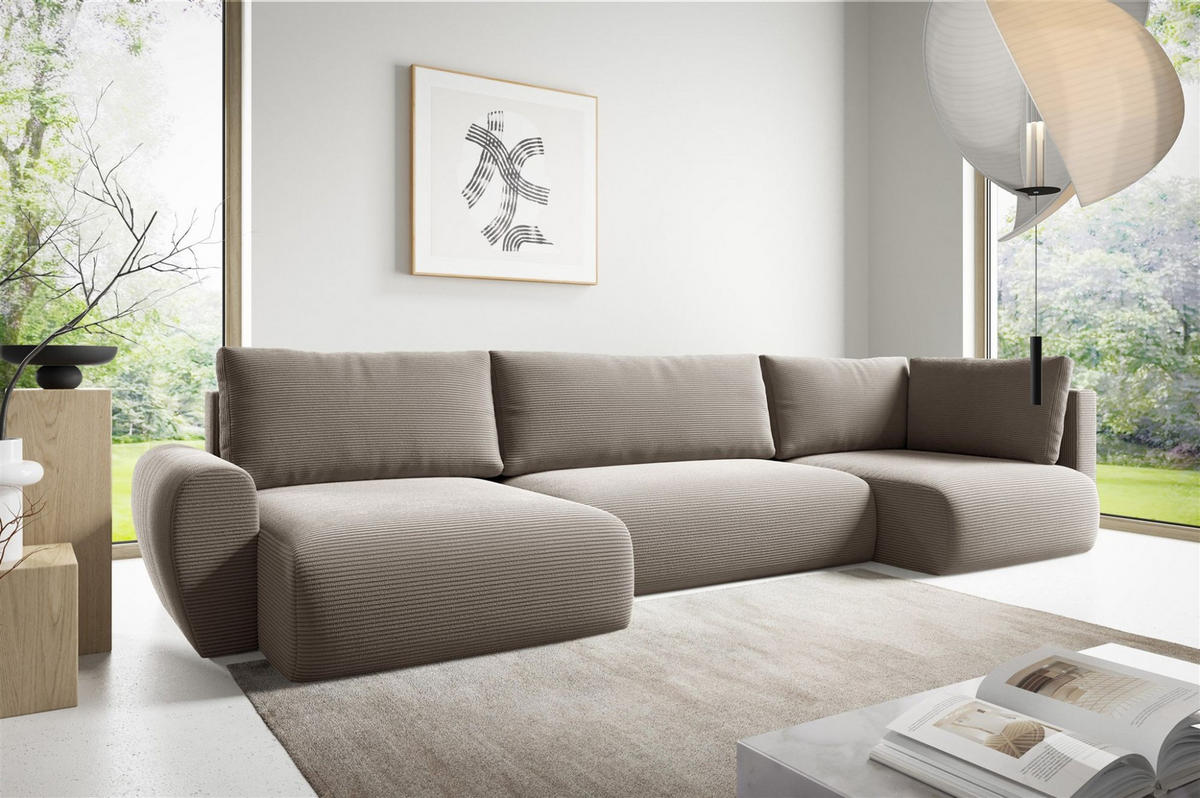 WOHNLANDSCHAFT Galan Mit Schlaffunktion - Beige, Holzwerkstoff/Textil (385/70/153cm) - Fun Möbel