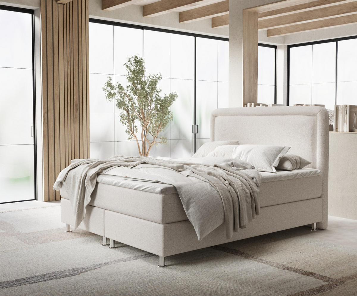 BOXSPRINGBETT Salvi Hellbeige 160/200 cm mit Latex-Topper - Beige/Silberfarben, Holz/Holzwerkstoff (160/200cm) - Maison de Reve