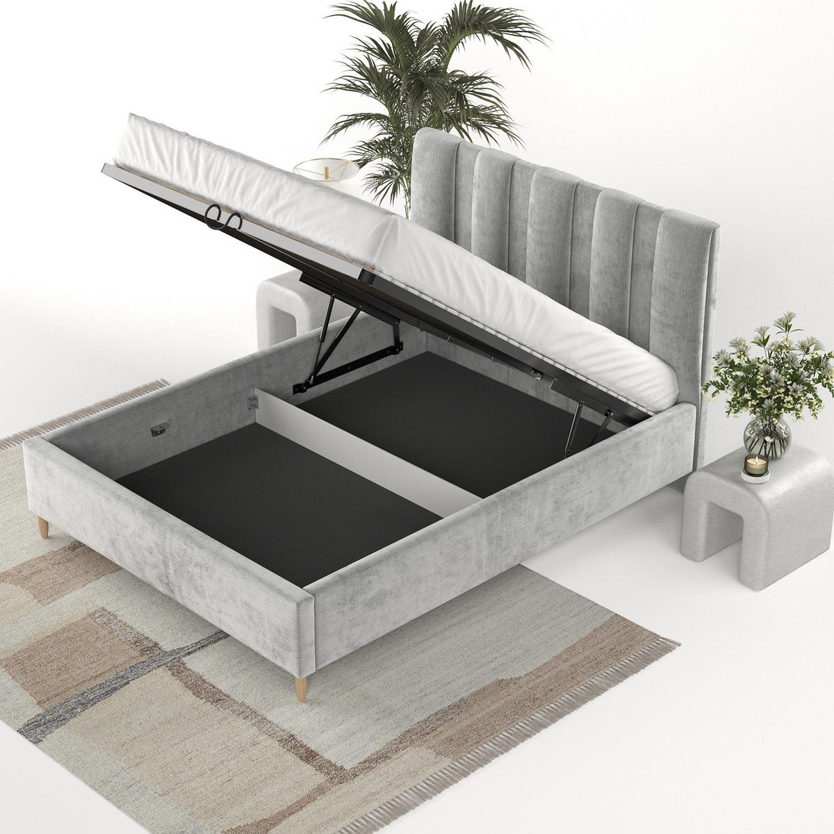 POLSTERBETT Loom 140/200 cm Hellgrau im Lotta Stoff - Hellgrau/Naturfarben, Holz/Holzwerkstoff (140/200cm) - AltaBeds