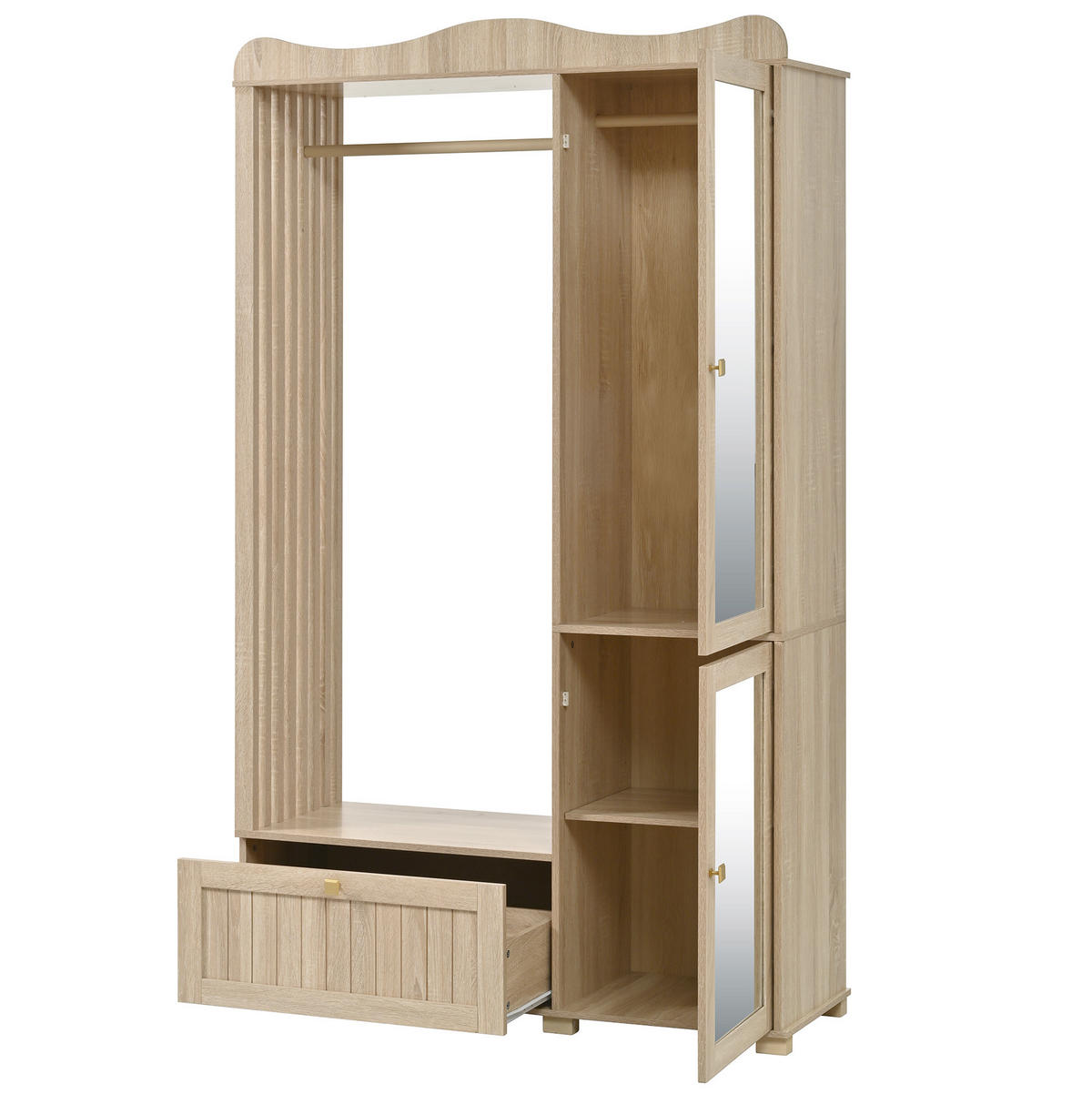 GARDEROBENSCHRANK mit Spiegel und Kleiderstange 115,5 x 38,5 x 194,5 cm MDF Eiche - Hellbraun, Holzwerkstoff (38.5/194.5/115.5cm) - Beauniv
