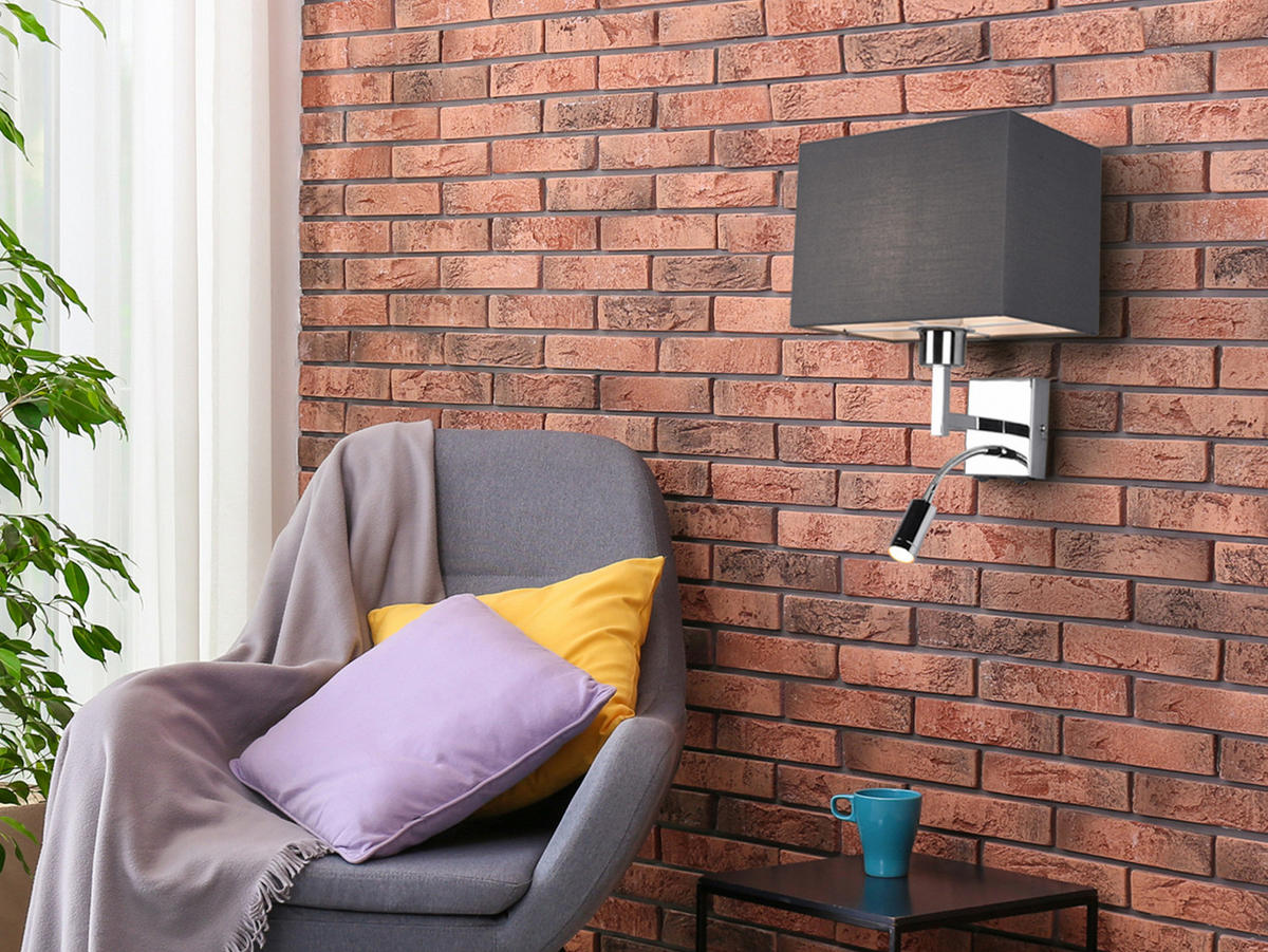 WANDLAMPE mit Schalter & Leselampe Grau, Höhe 31cm - Grau, Textil/Metall (25/31/24cm) - meineWunschleuchte