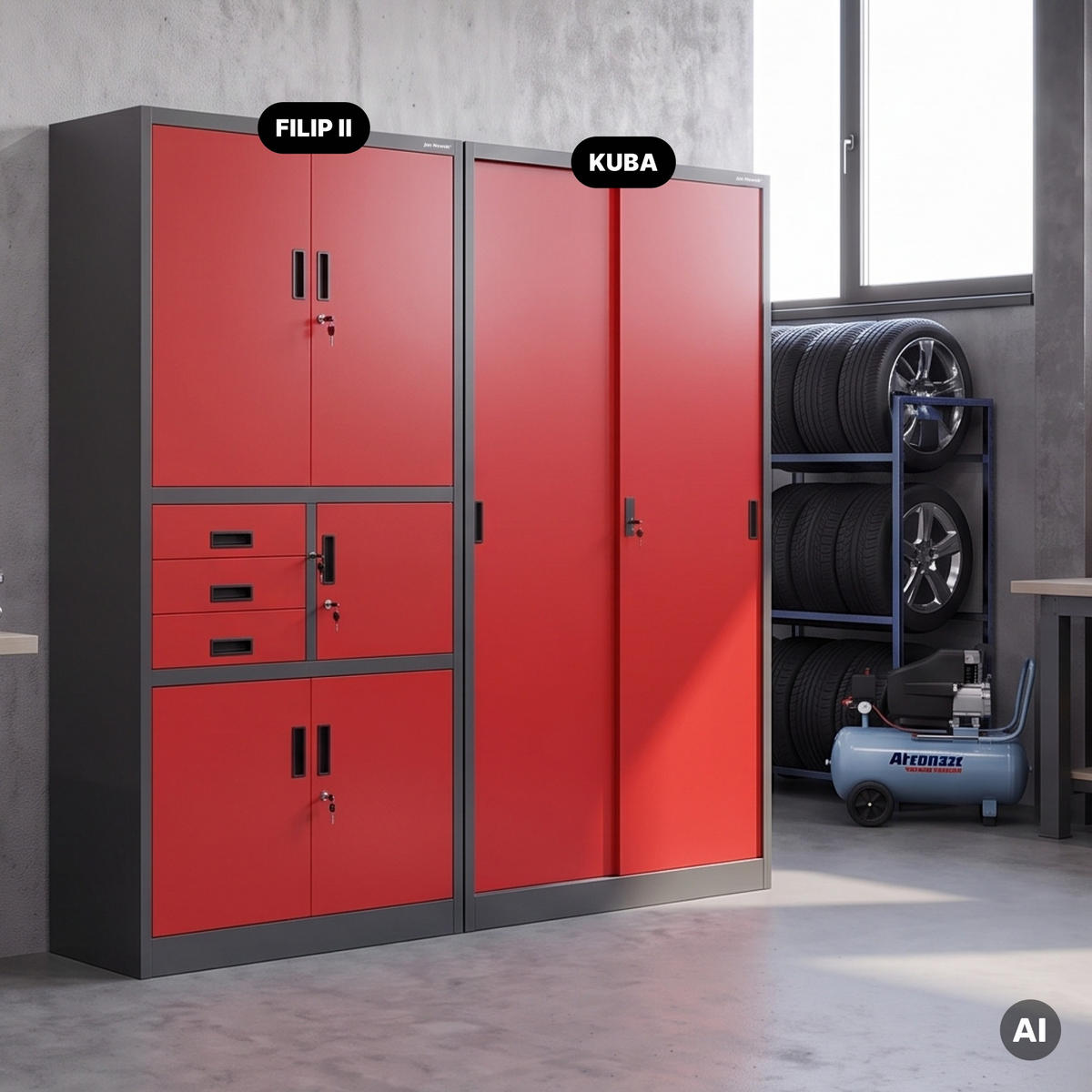 SCHIEBETÜRENSCHRANK KUBA 185x90x40 cm - Anthrazit/Rot, Metall (90/185/40cm) - Jan Nowak