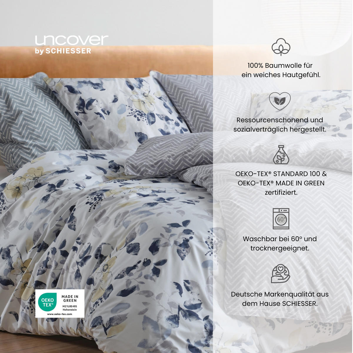 BETTWÄSCHESET Grebur - Renforcé - 2-teilig - 155 x 220 cm - Hellblau - Hellblau, Textil (155/220cm) - Uncover by Schiesser