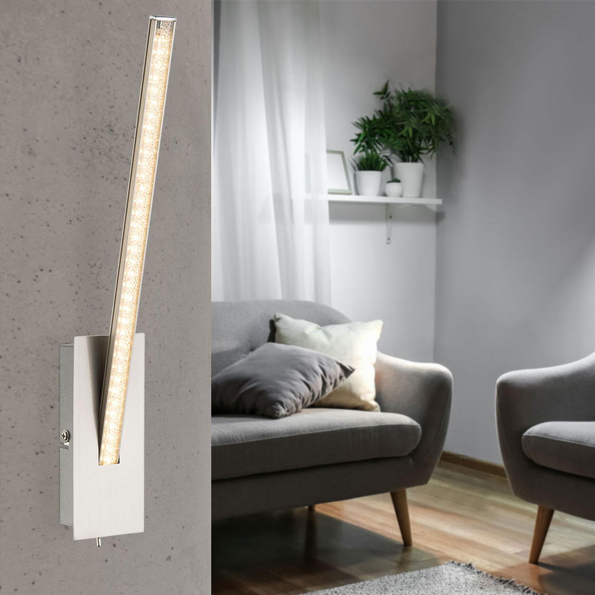 LED WANDLEUCHTE Nickel Matt Silber Kristalloptik 2er Set - Silberfarben, Metall (6.2/35/10.5cm) - Globo Lighting