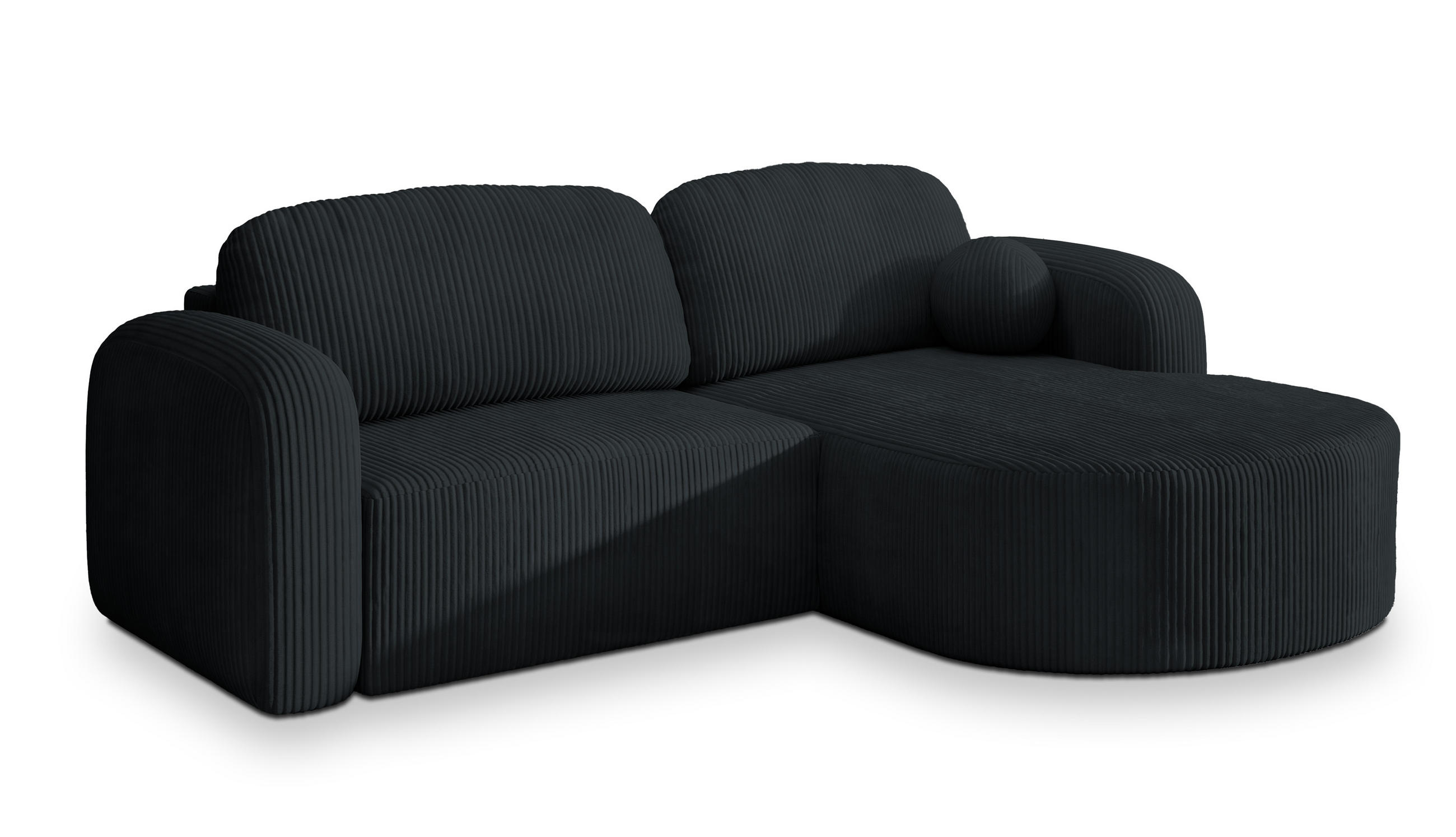 ECKSOFA AMILIA P R-S Schwarz Kordstoff mit Schlaffunktion - Schwarz, Holz (263/174cm) - MASSENO