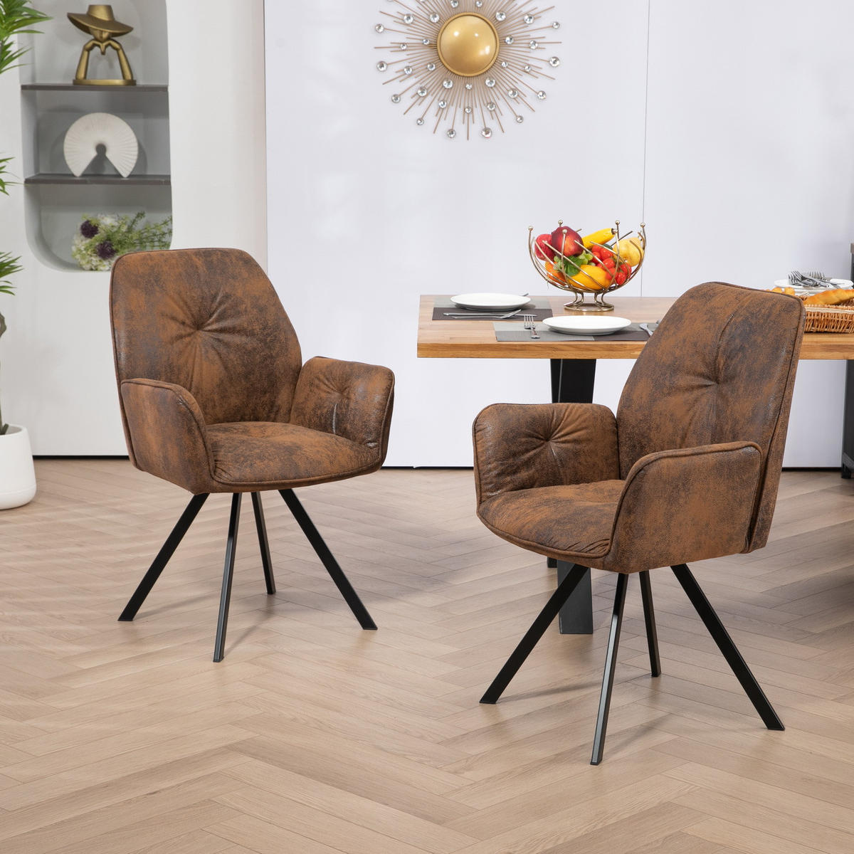 ZWEI braune drehbare Esszimmerstühle - Braun, Textil (60/87.5/62cm) - Meubles Cosy