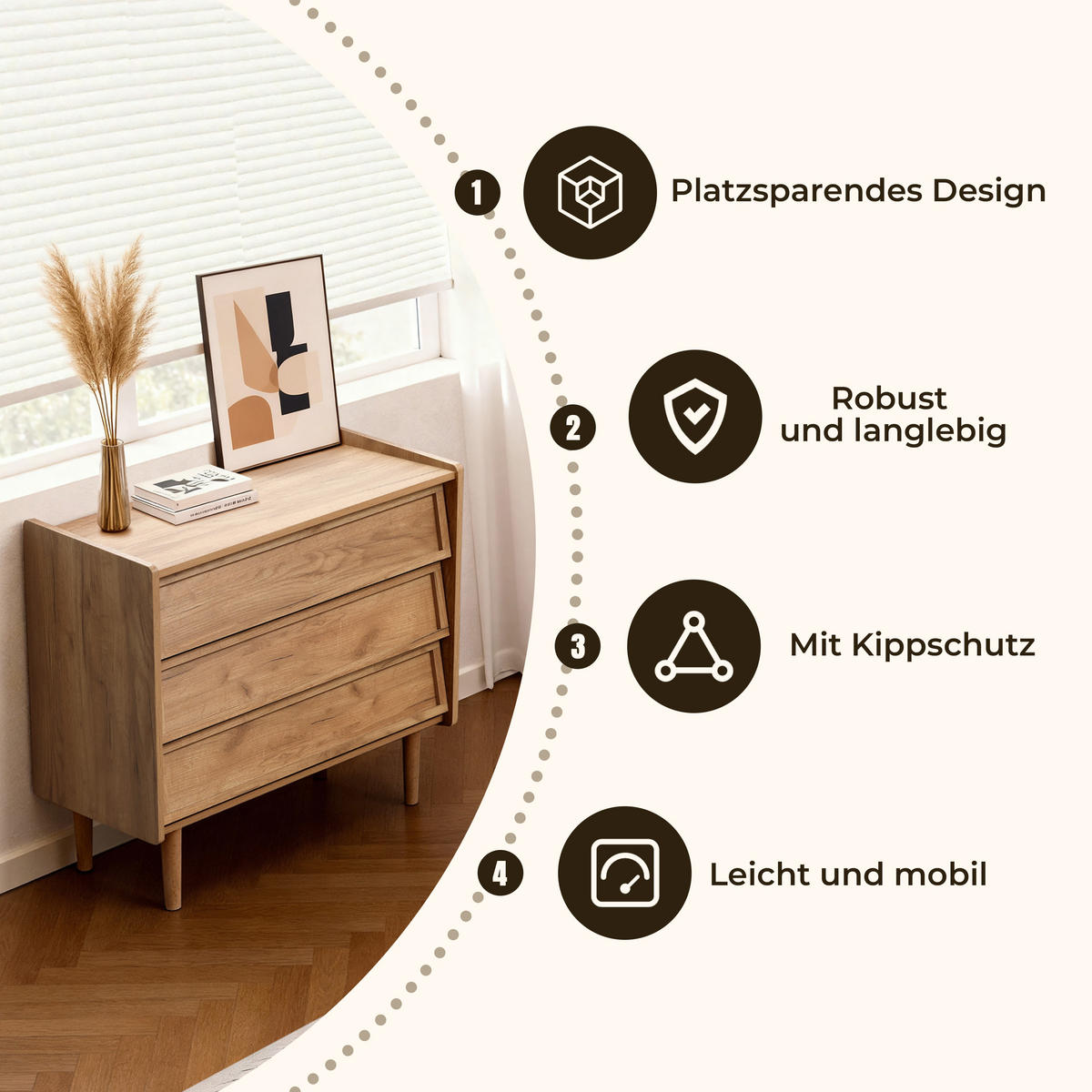 SIDEBOARD Holz mit 3 Schubladen - Braun, Holz/Holzwerkstoff (80/74/39cm) - Hometopia