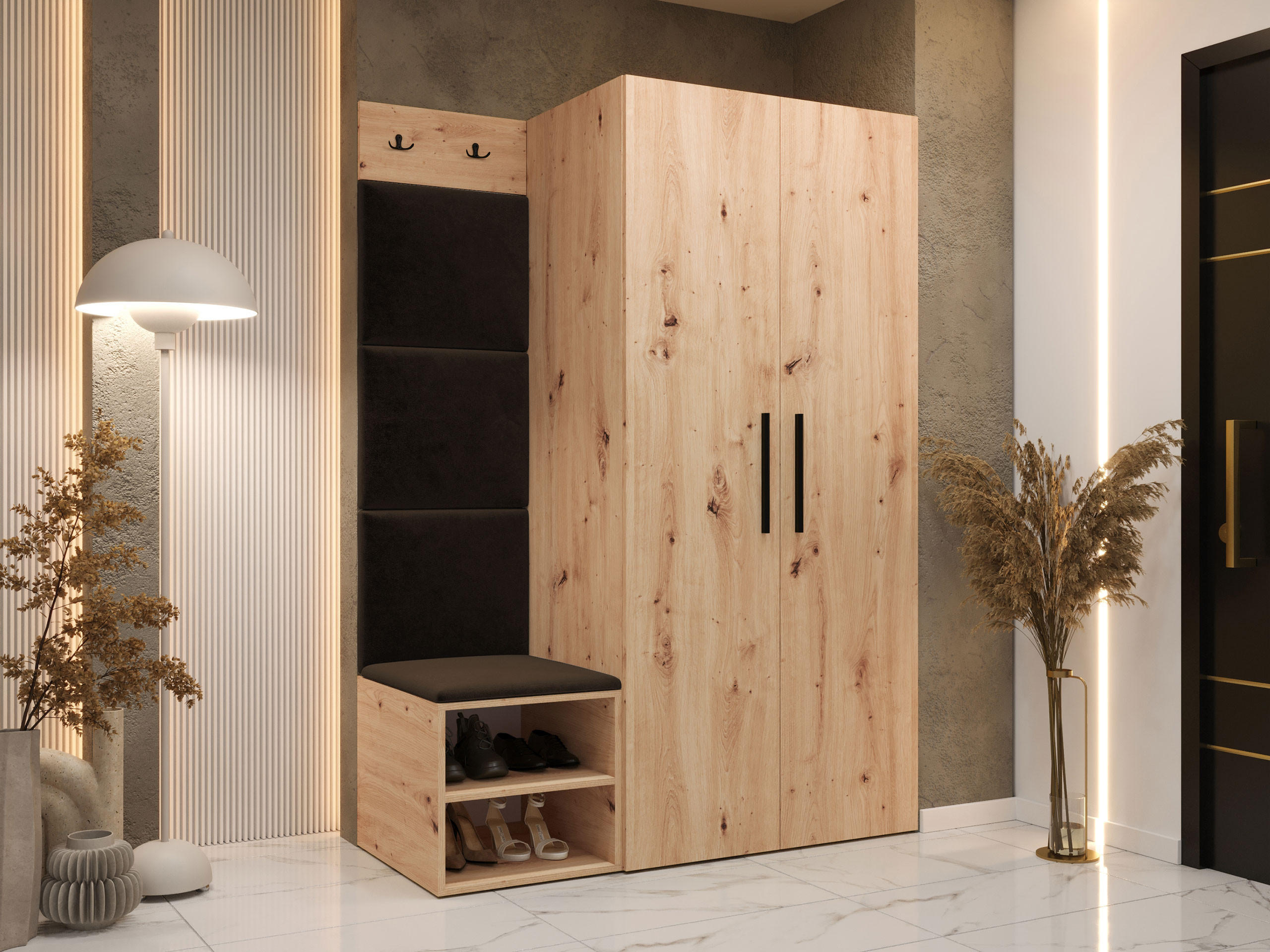 GARDEROBEN-SET Medi IV - Schwarz/Braun, Holzwerkstoff/Kunststoff (80/191/50cm) - MIRJAN24