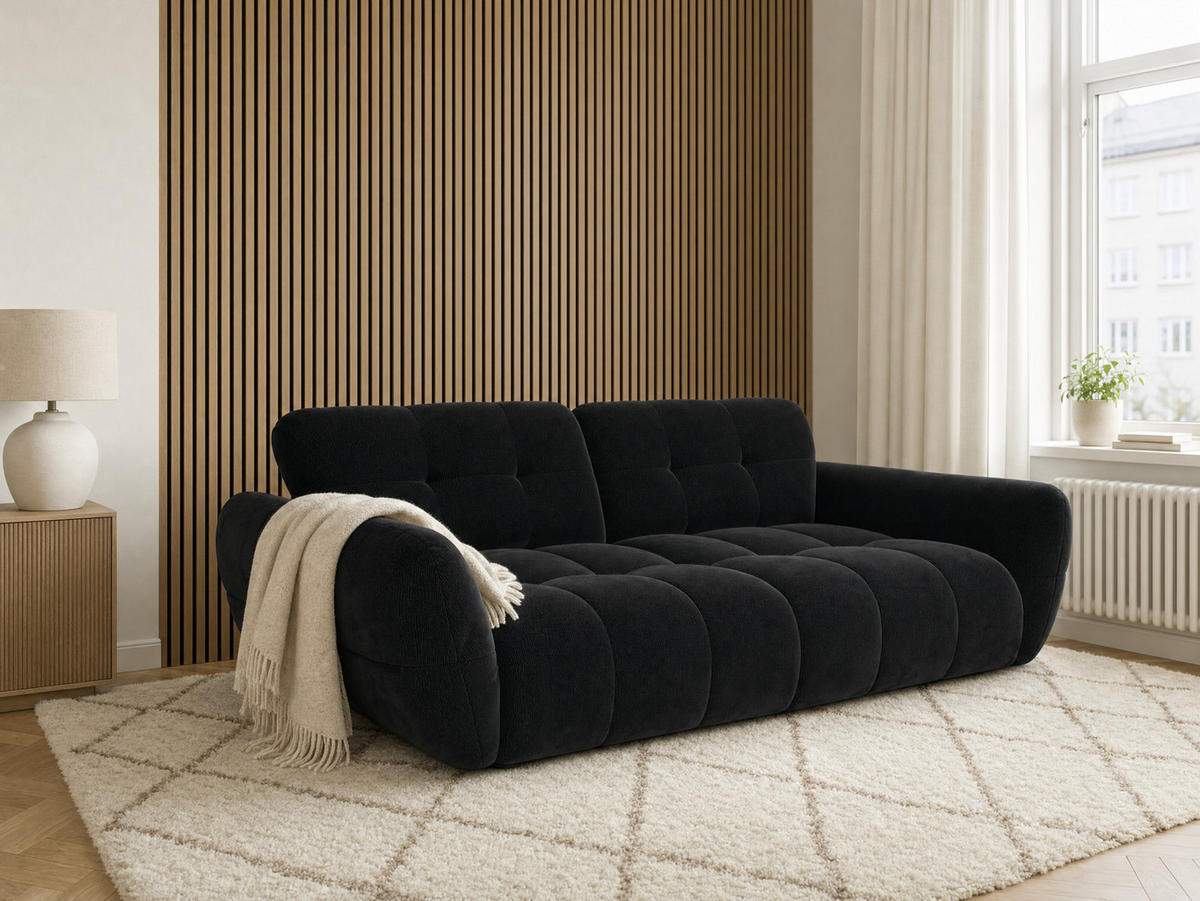 BIGSOFA Vannes Chenille Schwarz 272/134/68 cm - Schwarz, Kunststoff/Textil (272/68/134cm) - foamnova