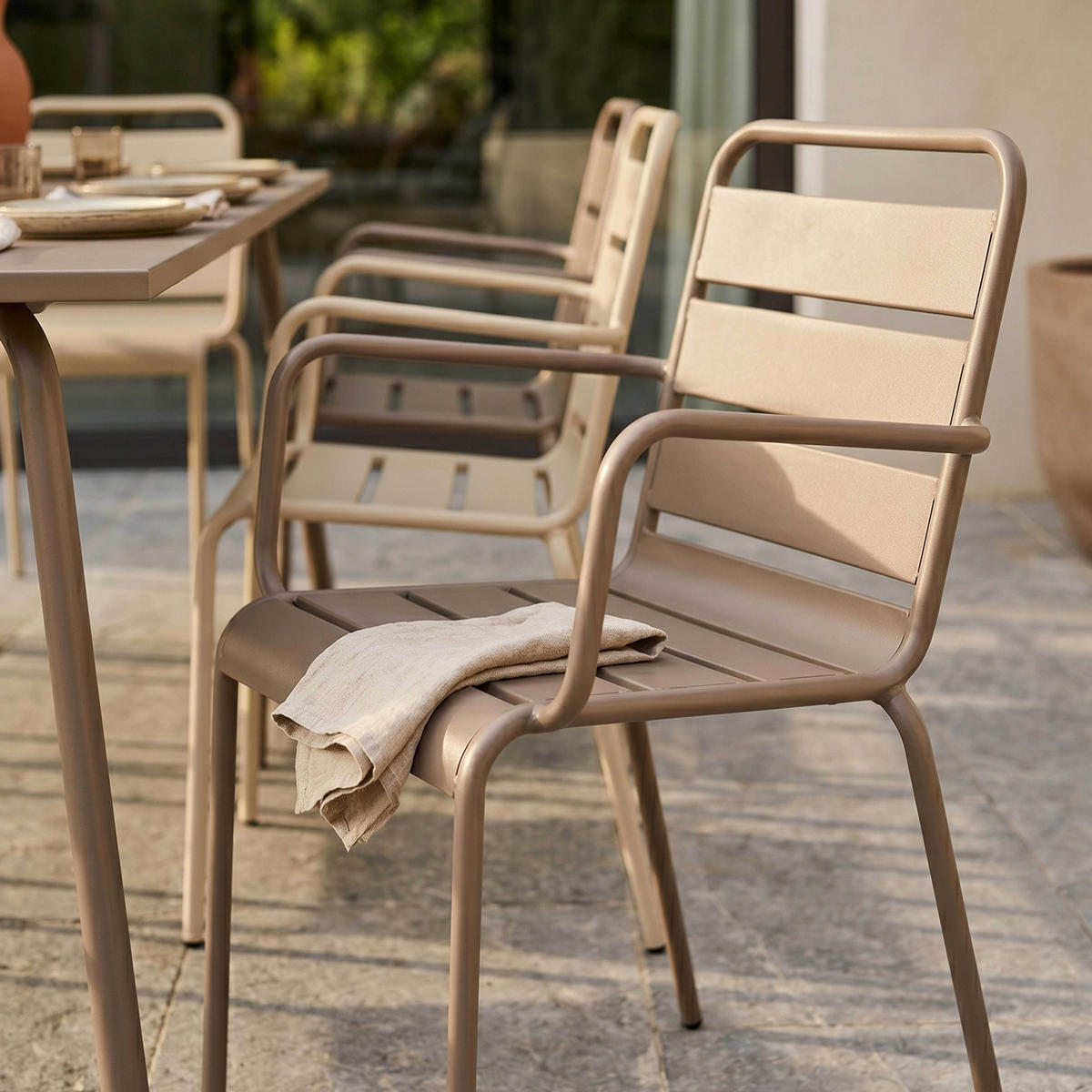 GARTENSET 9-tlg., Taupe/Elfenbein - Taupe, Metall - Oviala