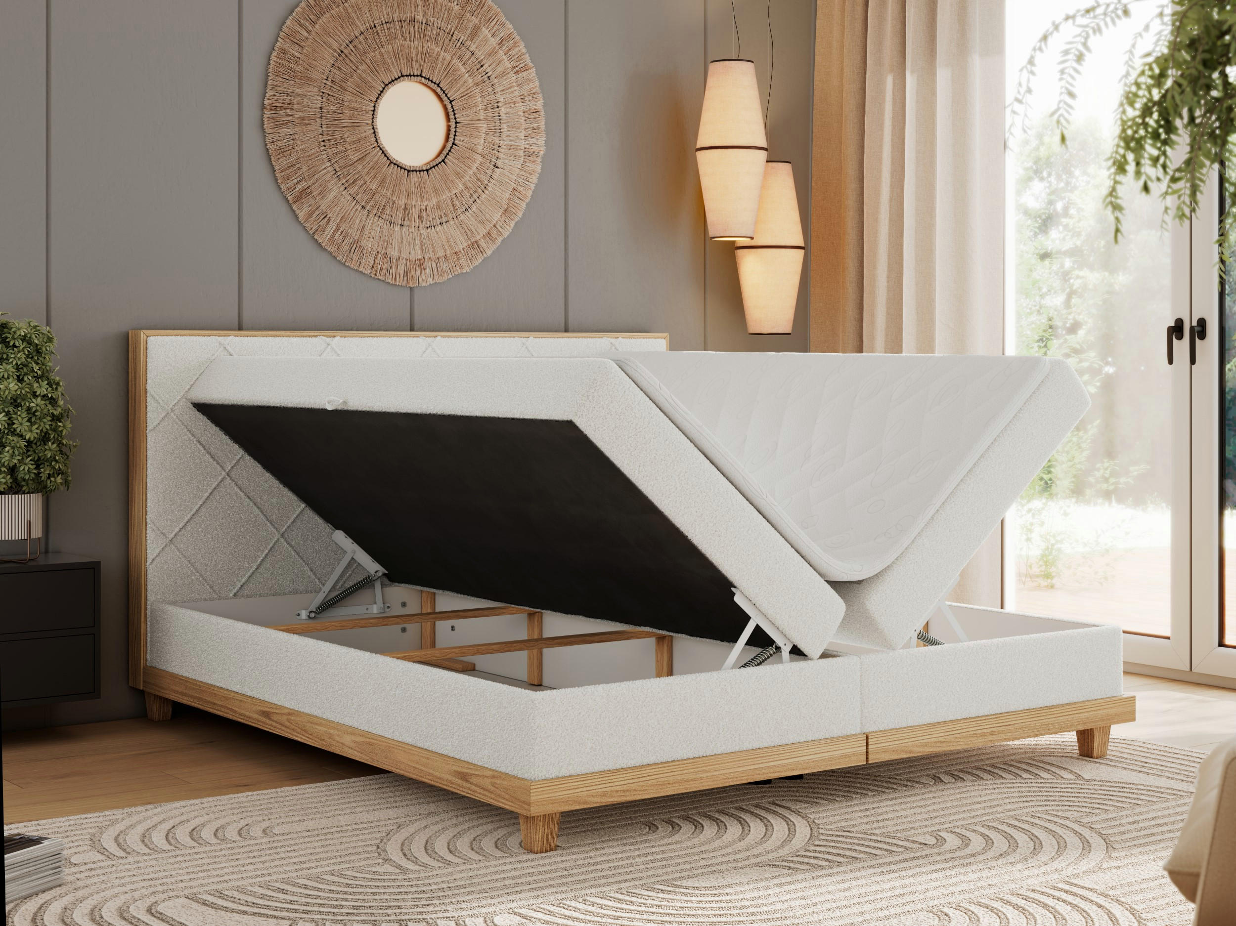 Thumbnail - MKS Boxbett, Weiß, Textil, 2-Sitzer, H4, Rechteckig, 140x200 cm, Oeko-Tex®, Schlafzimmer, Betten, Boxspringbetten