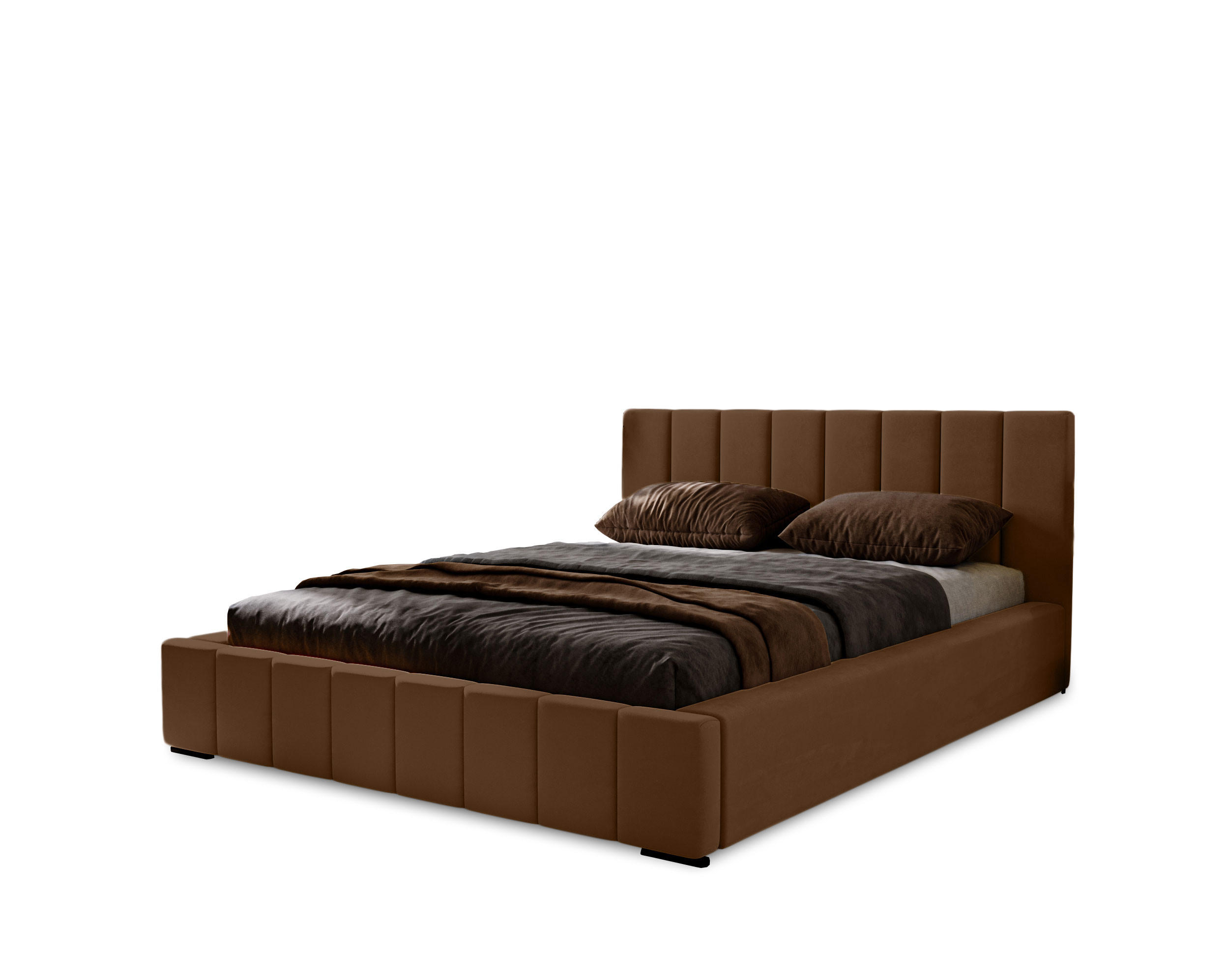 POLSTERBETT Nero 180x200 cm, Doppelbett mit Bettkasten und Lattenrost aus Holz, Velourstoff: Dunkelbraun - Dunkelbraun, Holz/Kunststoff (180/200cm) - Marpur