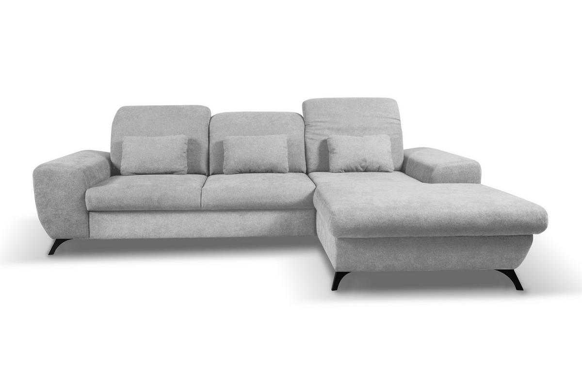 ECKSOFA LUCE R-S Grau Plüsch-Stoff mit Schlaffunktion - Grau, Holz (279/172cm) - MASSENO