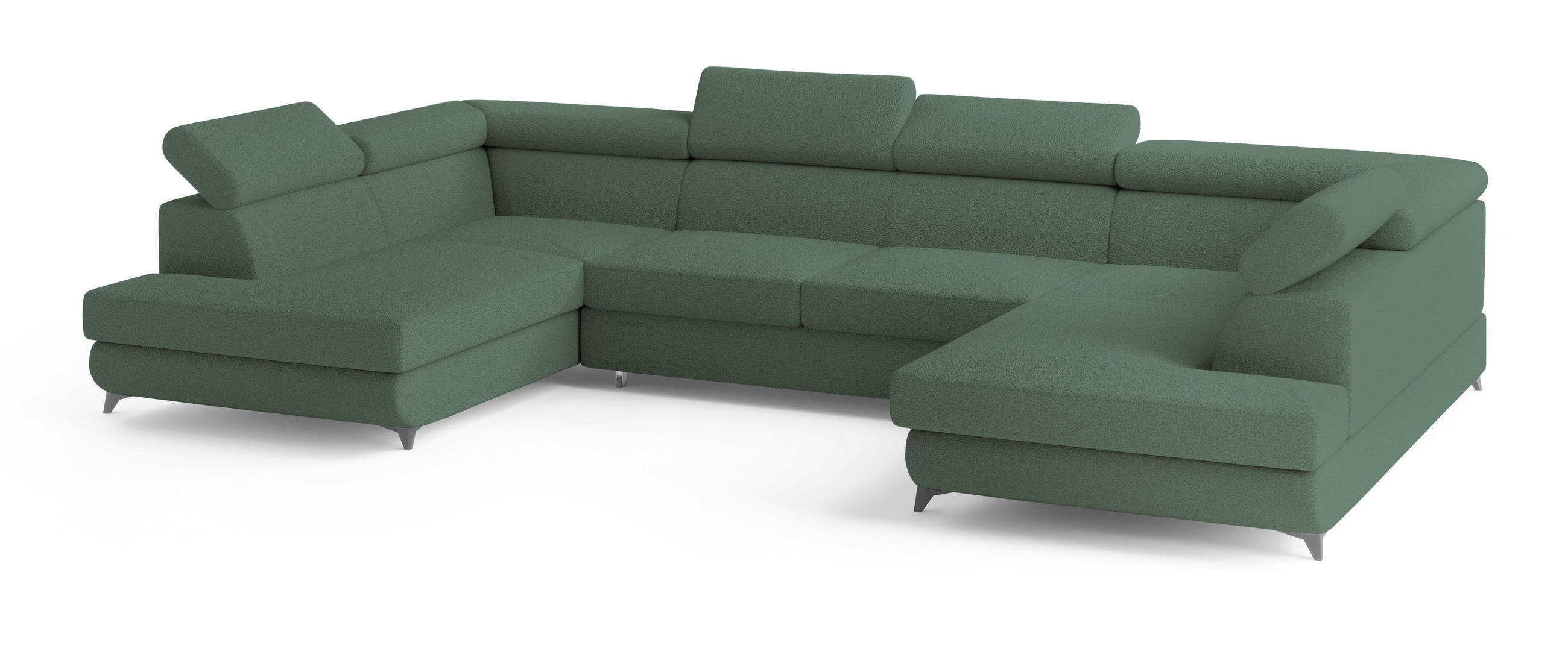 WOHNLANDSCHAFT VINTESSA Grün Boucle-Stoff mit Schlaffunktion - Grün, Holz (323/89/190cm) - MASSENO