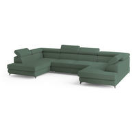 WOHNLANDSCHAFT VINTESSA Grün Boucle-Stoff mit Schlaffunktion - Grün, Holz (323/89/190cm) - MASSENO