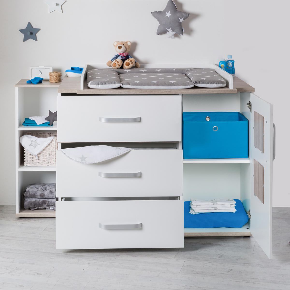 BABYZIMMER-SET Moritz, mit breiter Wickelkommode, 3-teilig - Weiß, Holzwerkstoff (76/81/142.5cm) - Roba