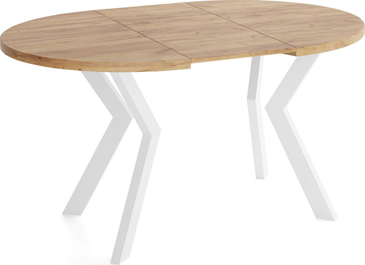 ESSTISCH Savio Weiß rund ausziehbar verlängerbar, Eiche Braun 80-130/80/77 cm - Eiche Wotan/Weiß, Holz/Holzwerkstoff (80/80/77cm) - WFL GROUP