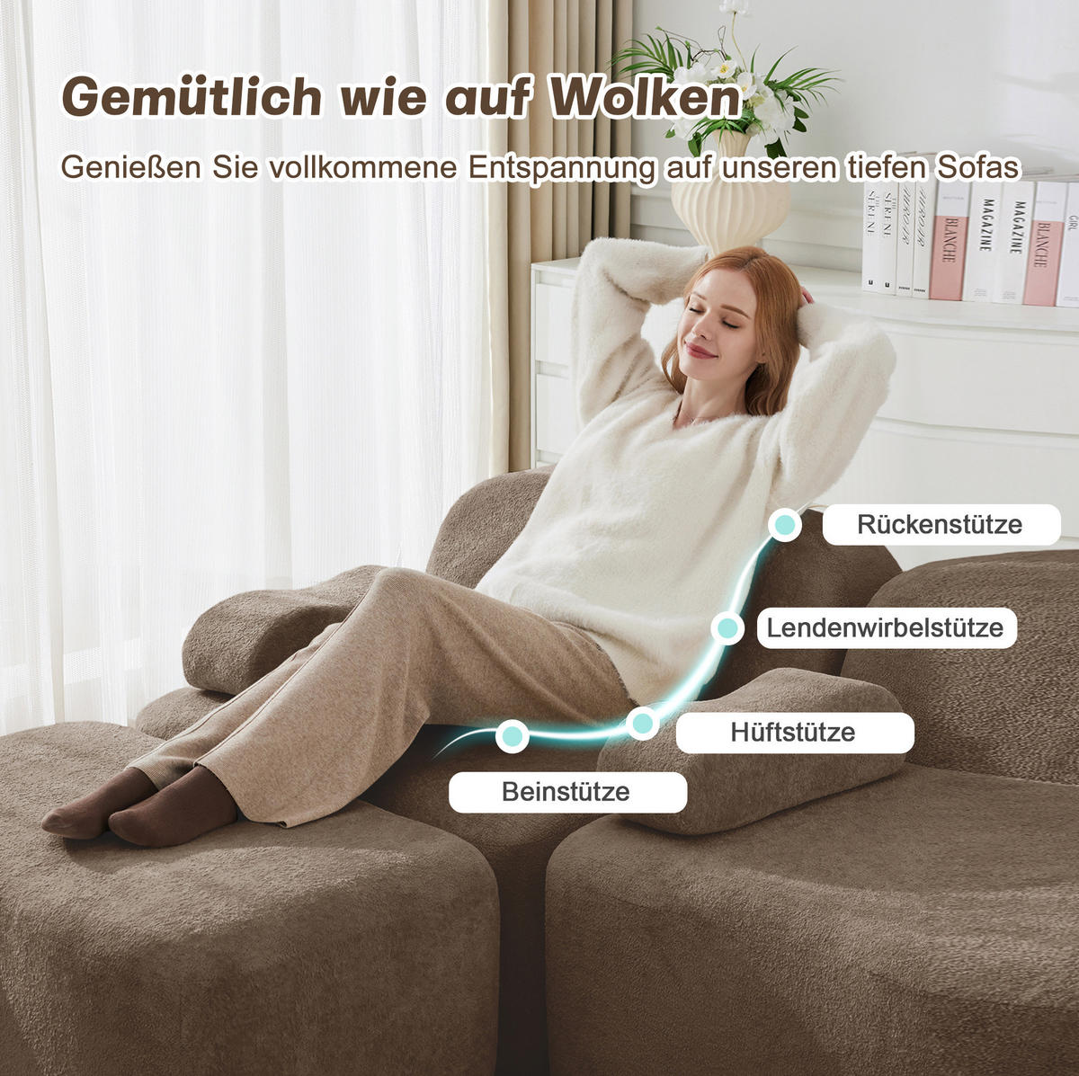 ECKSOFA 288/167/70 cm braun aus Samt mit modularer Ottomane und tiefer Sitzfläche - Braun, Textil (167/288cm) - OKWISH