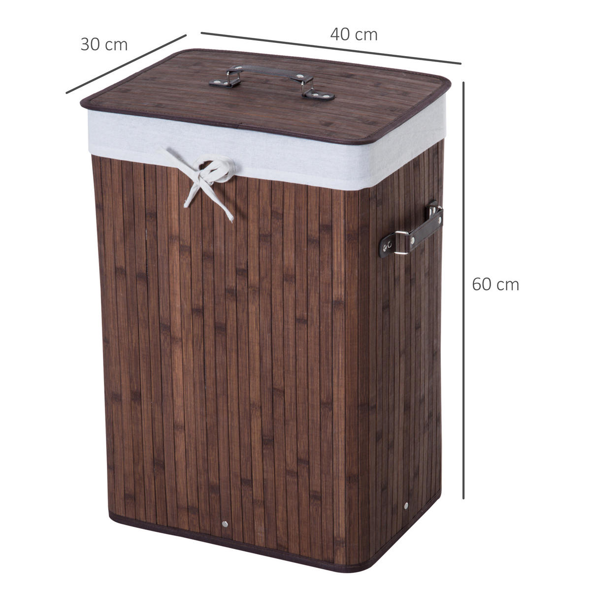 WÄSCHEKORB mit Deckel 72L faltbarer Wäschesammler waschbarer Wäschesack aus Bambus mit Griffen Dunkelbraun 40x30x60cm - Dunkelbraun, Holz (30/60/40cm) - Ej. Life