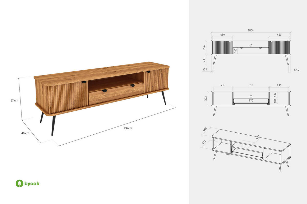 LOWBOARD LINA Wildeiche - Wildeiche, Holz (180/57/46cm) - byoak