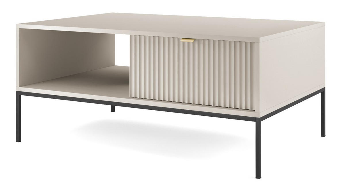 COUCHTISCH Kioto 104 cm in Kaschmir mit Schubladen und Metallbeinen - Kaschmir/Goldfarben, Holzwerkstoff/Metall (68/104/46cm) - Ravio