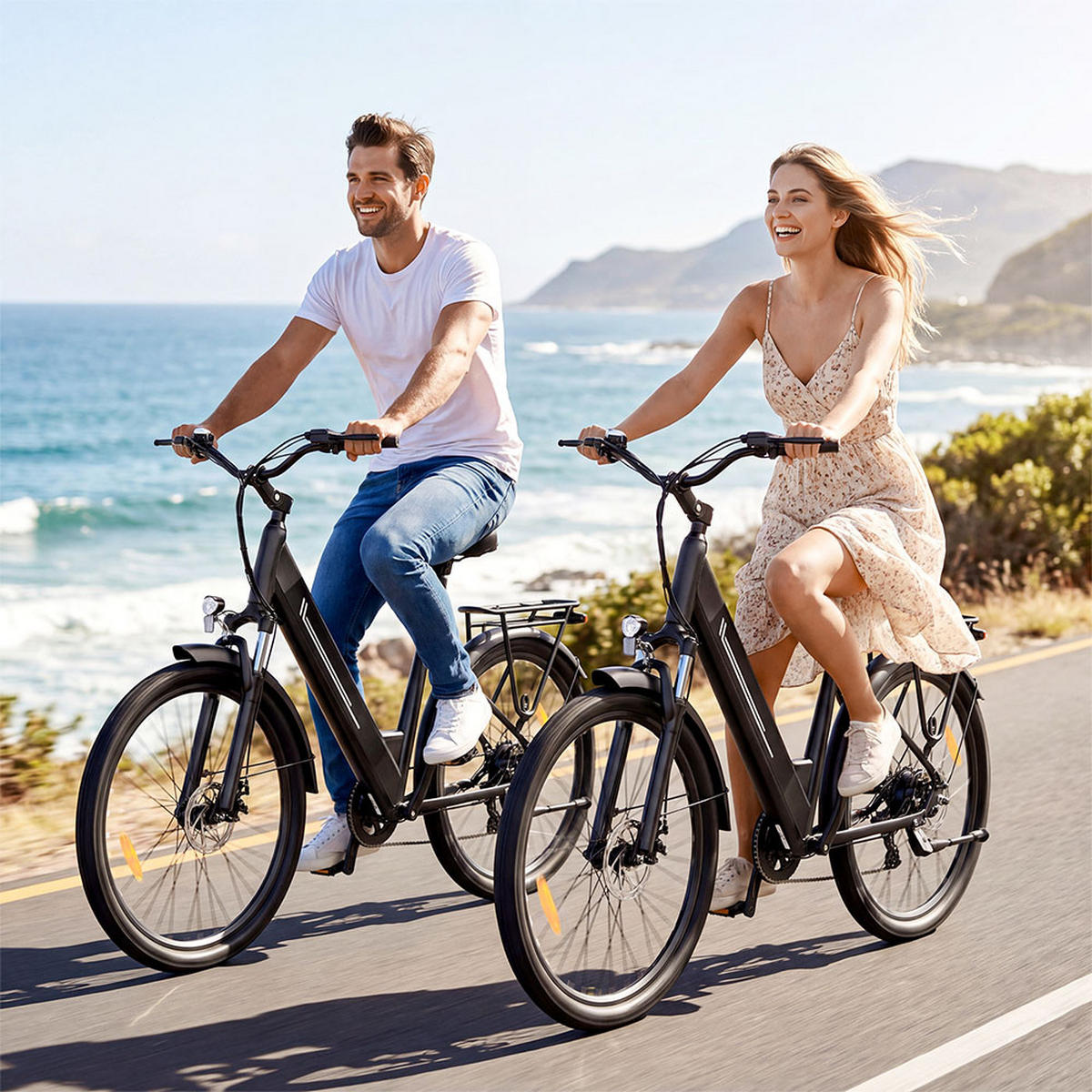 E-BIKE mit hydraulischen Scheibenbremsen, 100 km Reichweite & 80 mm Federweg (Schwarz) - Schwarz, Kunststoff (85cm) - Touroll