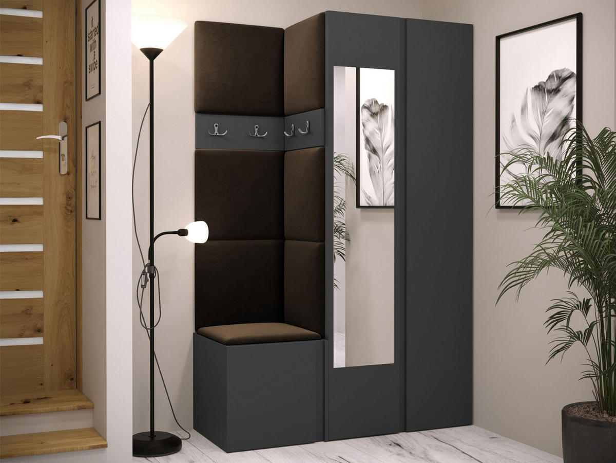 GARDEROBEN-SET Orion XXVI - Graphitfarben/Braun, Holzwerkstoff/Kunststoff (116/186/46cm) - MIRJAN24